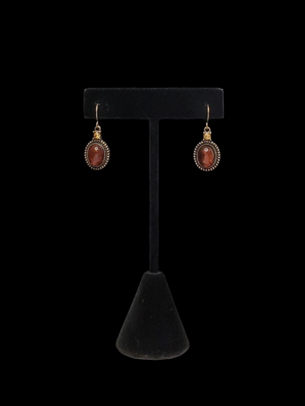 Vintage Estate Avon (Unsigned) NRT Bronze-Tone Cognac Cabochon Dangle Earrings